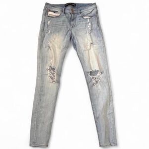 Express Distressed Light Wash Mid-Rise Skinny Jeans/Jeggings